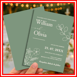 Invitation Mariage Floral Bohème au Vert Sauge et au Feuillag