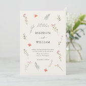 Invitation Mariage Floral Bohème Beige Fleur Sauvage Minimal (Debout devant)