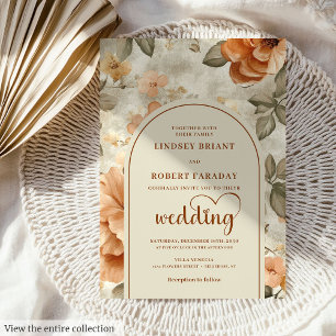 Invitation Mariage Floral Bohème Chic Classique Cuivre Ivoire