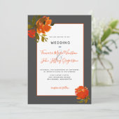 Invitation Mariage floral bohème moderne gris orange (Debout devant)