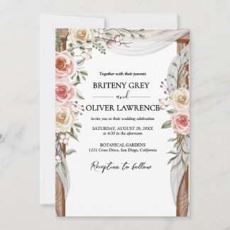 Invitation Mariage Floral Bohème Neutre Rustique