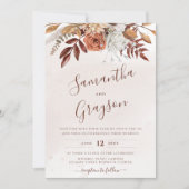 Invitation Mariage Floral Bohème Neutre Rustique (Devant)