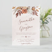 Invitation Mariage Floral Bohème Neutre Rustique (Debout devant)