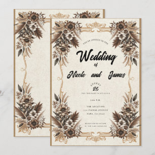 Invitation Mariage Floral Bohème Vintage Élégant