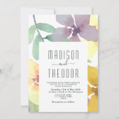 Invitation Mariage Floral Bohème Violet Jaune (Devant)