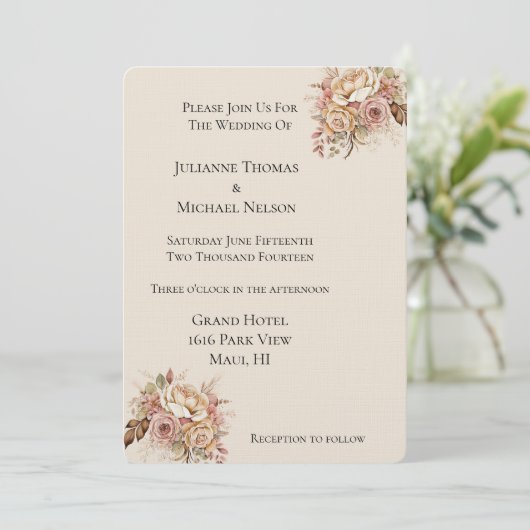 Invitation Mariage floral Boho à la crème blanche (Debout devant)