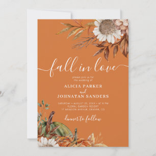 Invitation Mariage floral boho automnal en terre cuite rouill