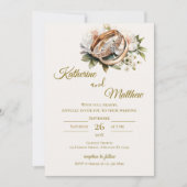 Invitation Mariage floral boho avec anneaux (Devant)