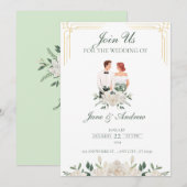 Invitation Mariage Floral Boho Blanc Et Vert (Devant / Derrière)