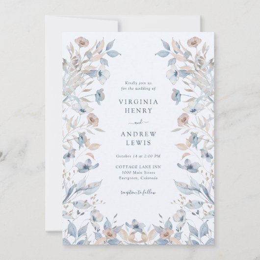 Invitation Mariage Floral Boho Bleu (Devant)