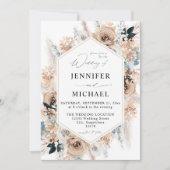 Invitation Mariage Floral Boho Bleu & Beige (Devant)