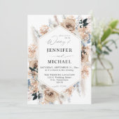 Invitation Mariage Floral Boho Bleu & Beige (Debout devant)