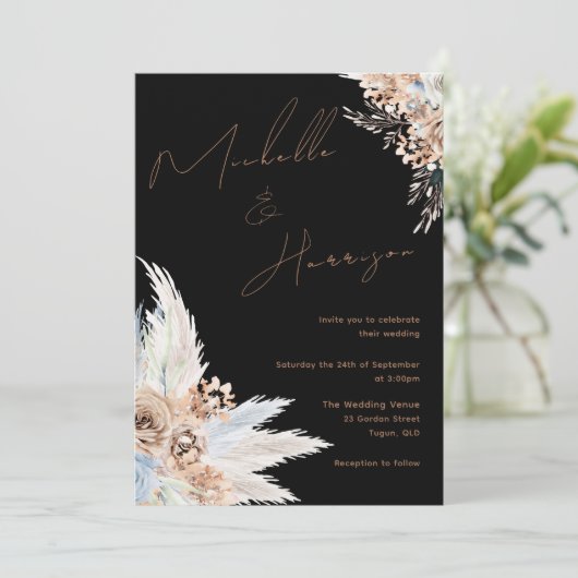 Invitation Mariage Floral Boho bleu moderne (Debout devant)