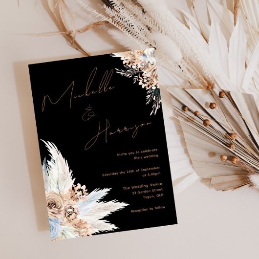 Invitation Mariage Floral Boho bleu moderne