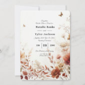 Invitation Mariage Floral Boho Browns avec Papillons (Devant)