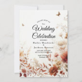 Invitation Mariage Floral Boho Browns avec Papillons (Devant)