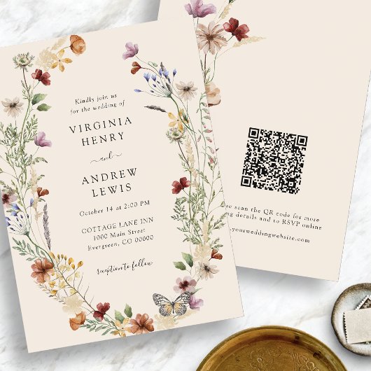 Invitation Mariage Floral Boho Code QR