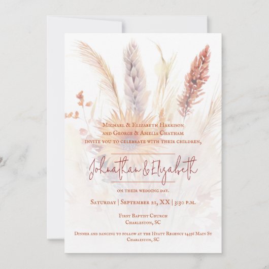 Invitation Mariage floral Boho d'automne | Blanc (Devant)
