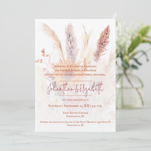 Invitation Mariage floral Boho d'automne | Blanc (Debout devant)