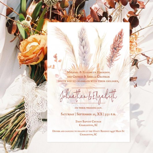 Invitation Mariage floral Boho d'automne | Blanc
