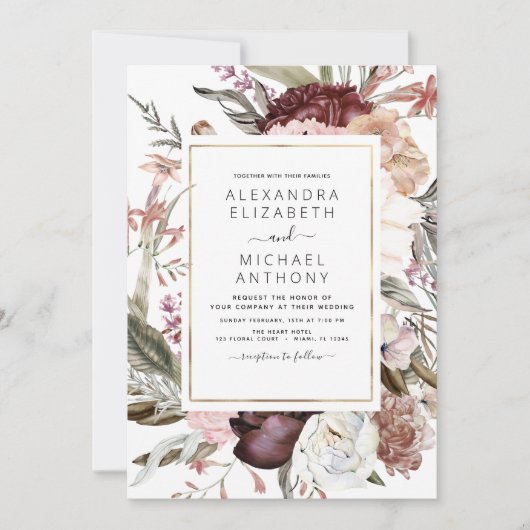 Invitation Mariage floral Boho de Bourgogne (Devant)