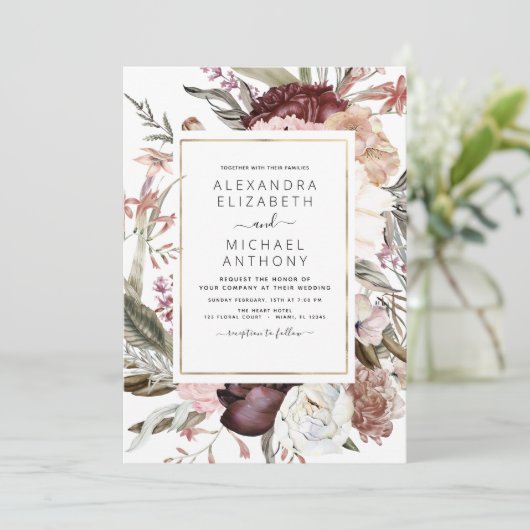 Invitation Mariage floral Boho de Bourgogne (Debout devant)