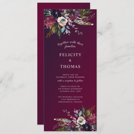 Invitation Mariage floral Boho de Bourgogne (Devant / Derrière)