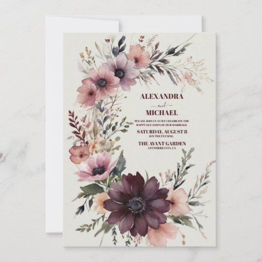 Invitation Mariage floral Boho de Bourgogne (Devant)