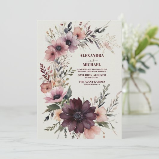 Invitation Mariage floral Boho de Bourgogne (Debout devant)