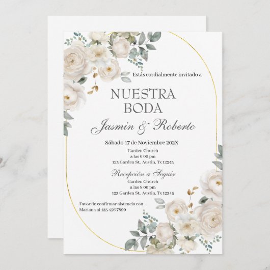 Invitation Mariage Floral Boho espagnol (Devant / Derrière)