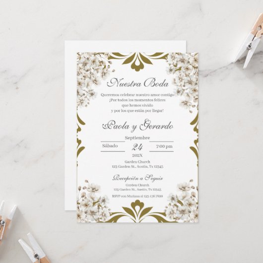 Invitation Mariage Floral Boho espagnol (Devant/Arrière en situation)