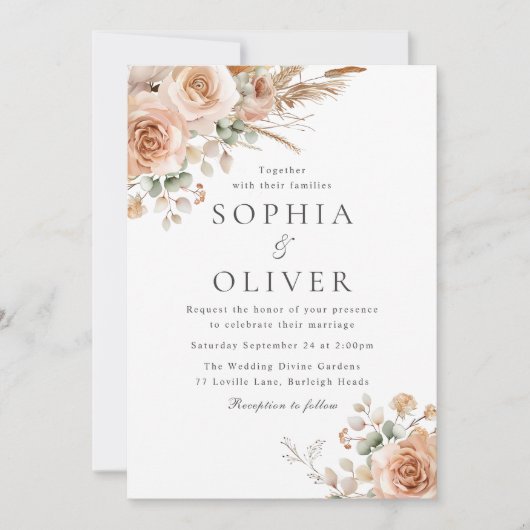 Invitation Mariage floral Boho moderne et tendance (Devant)