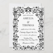 Invitation Mariage floral boho noir et blanc (Devant)