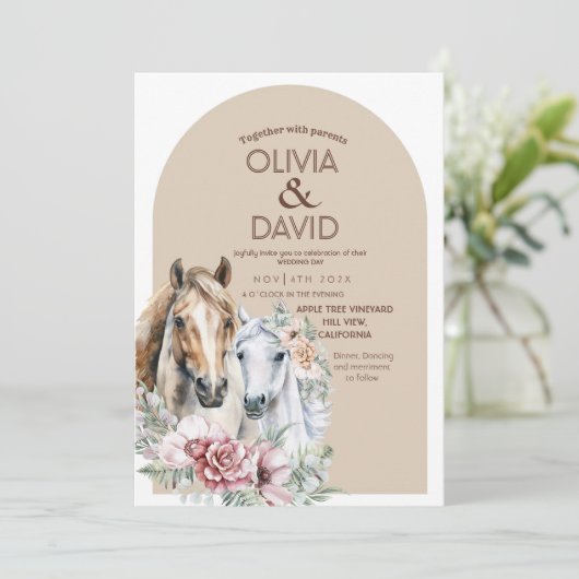 Invitation Mariage Floral Boho Ouest Rustique (Debout devant)