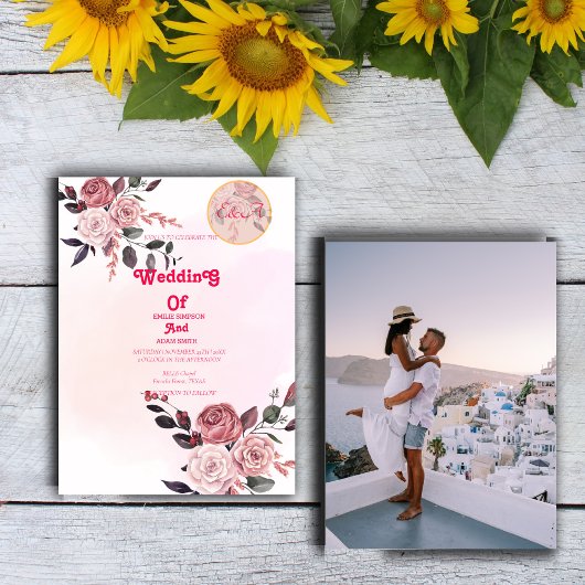 INVITATION MARIAGE FLORAL BOHO PINK CLASSÉ