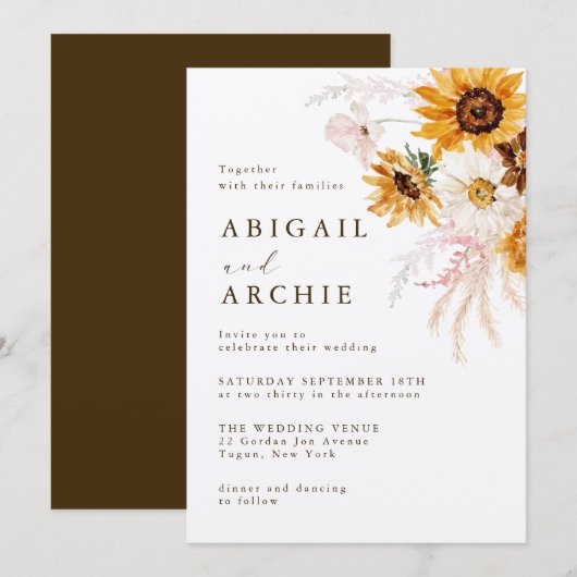 Invitation Mariage Floral Boho Sunshine (Devant / Derrière)
