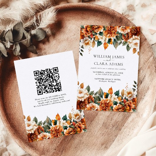 Invitation Mariage Floral Boho Terracotta Code QR Aquarelle