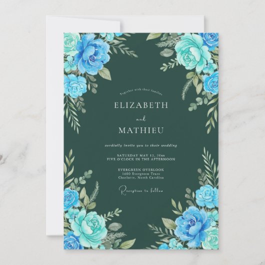 Invitation Mariage Floral Bois Bleu (Devant)