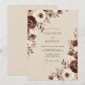 Invitation Mariage Floral Bois Brun (Devant / Derrière)