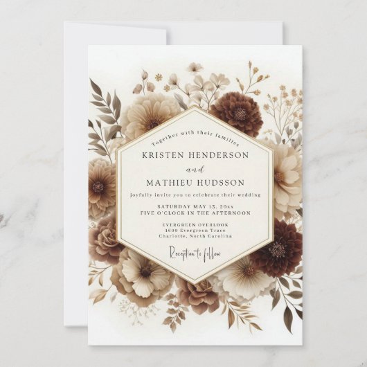 Invitation Mariage Floral Bois Brun (Devant)
