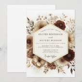 Invitation Mariage Floral Bois Brun (Devant / Derrière)