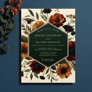 Invitation Mariage Floral Bois Orange Brûlé