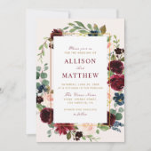 Invitation Mariage floral bordeaux aquarelle (Devant)
