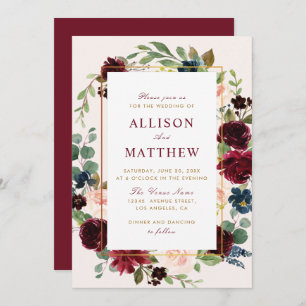 Invitation Mariage floral bordeaux aquarelle