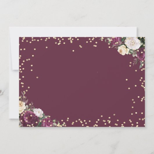 Invitation Mariage floral bordeaux diamants dorés (Dos)
