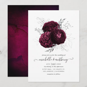 Invitation Mariage floral bordeaux et argent