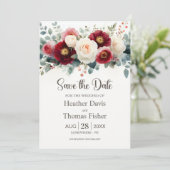 Invitation Mariage floral bordeaux et blanc Enregistrer la da (Debout devant)