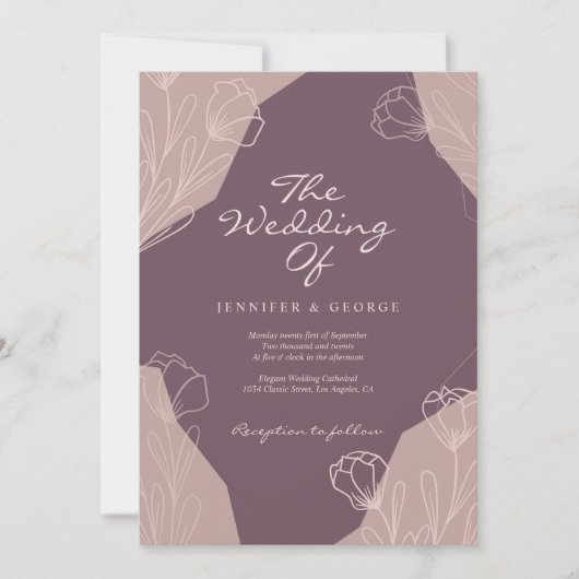 Invitation Mariage floral bordeaux et crème géométrique magni (Devant)