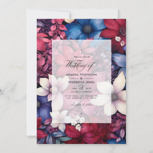 Invitation Mariage floral bordeaux et marine