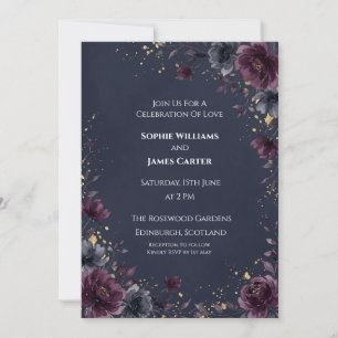 Invitation Mariage floral bordeaux et marine